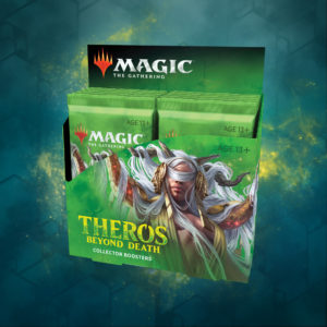 This 15-card pack contains some of the most sought-after cards in the set, including: 1 foil, full-art Demigod, God, or Planeswalker, 1 foil rare/mythic rare, 2 foil Nyx Basic Lands, and more!